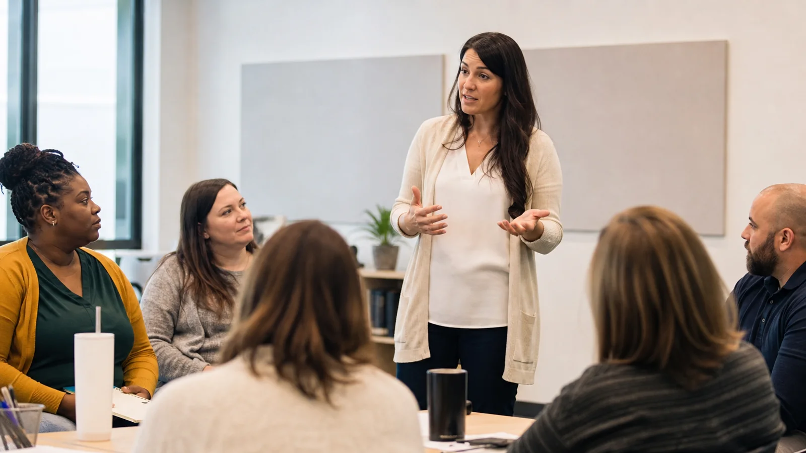 Adults learning autism and developmental-disability support skills in a training workshop